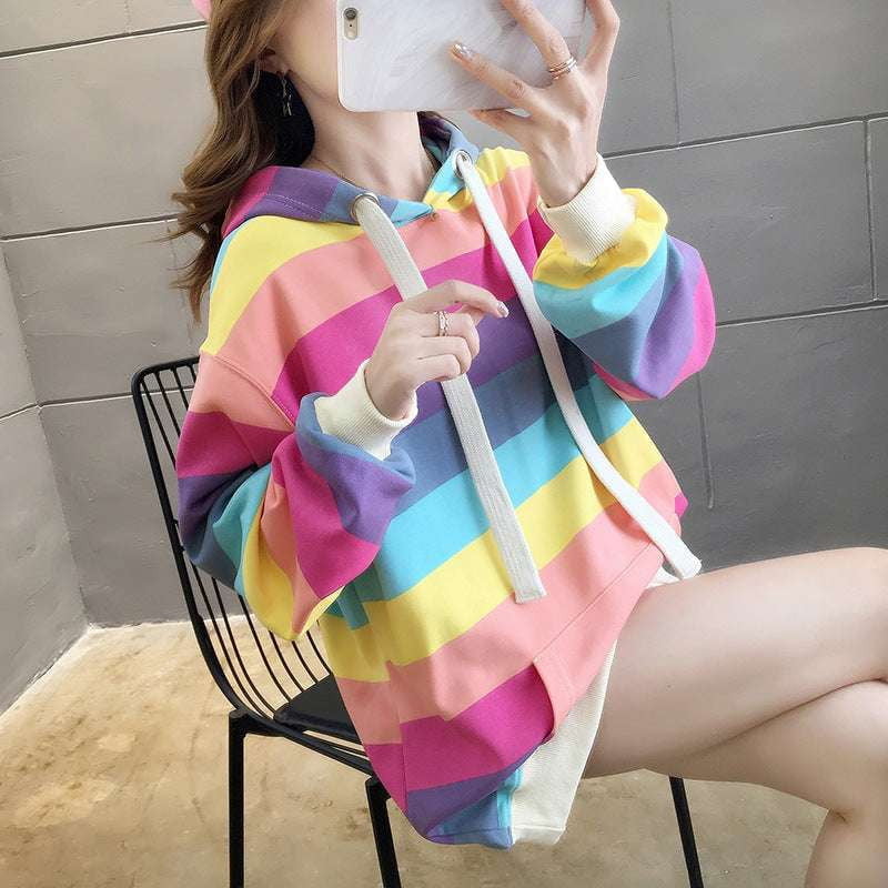 Casual Striped Shirt, Colorful Top Fashion, Rainbow Striped Top - available at Sparq Mart