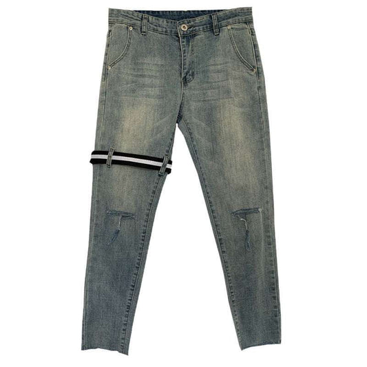 Casual Light Blue Jeans, Ripped Denim Cropped Pants, Stylish Jeans Comfort Fit - available at Sparq Mart