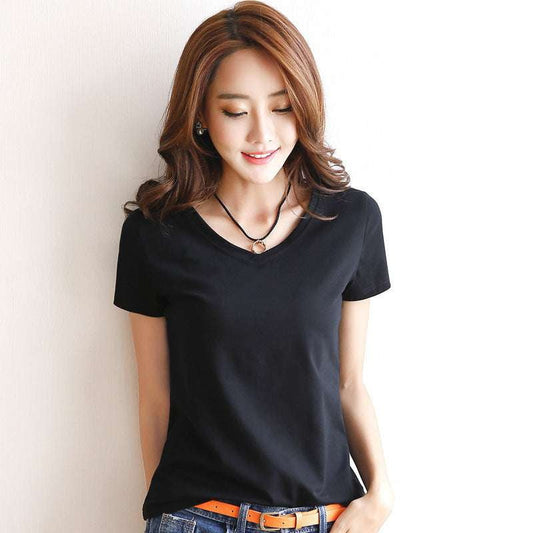 Casual Female Roundneck Top, Korean Style T-Shirt, Summer Silk Tee Women - available at Sparq Mart