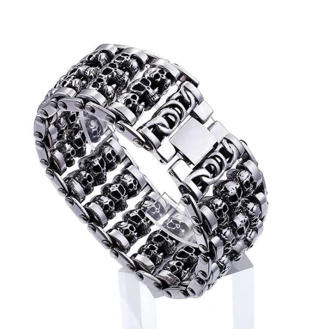 Durable steel accessory, Gothic jewelry piece, Men's skull bracelet - available at Sparq Mart