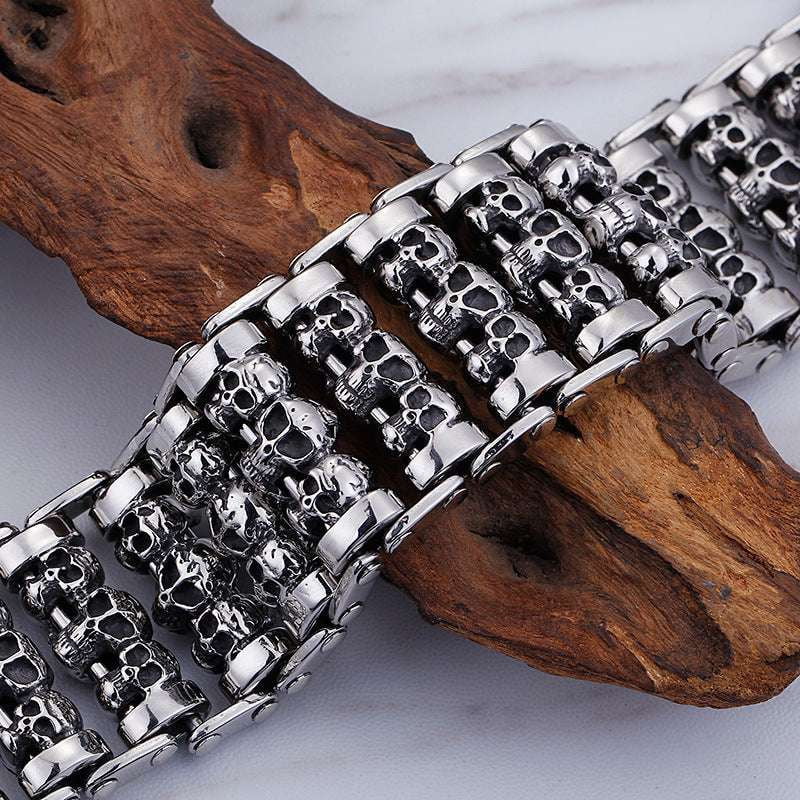 Durable steel accessory, Gothic jewelry piece, Men's skull bracelet - available at Sparq Mart