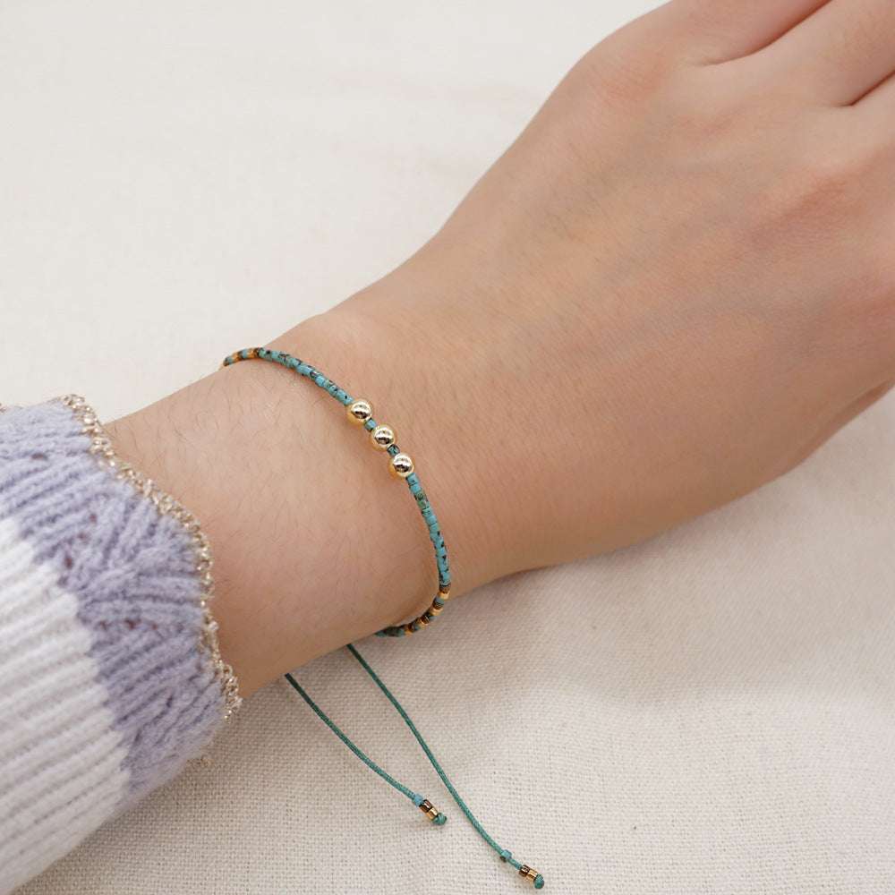 small braided bracelet, stylish glass rice beads, trendy turquoise bracelet - available at Sparq Mart