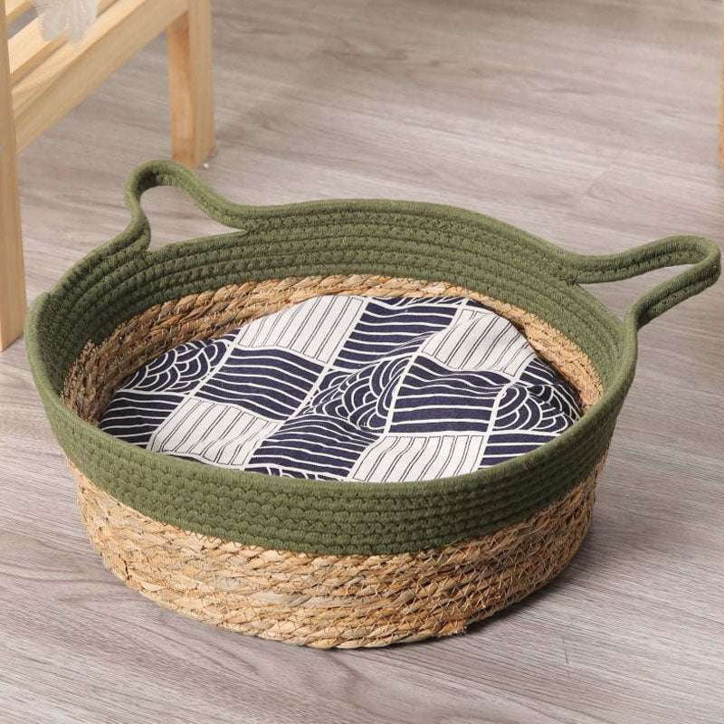 cool cat nest, summer cat bed, woven cat basket - available at Sparq Mart