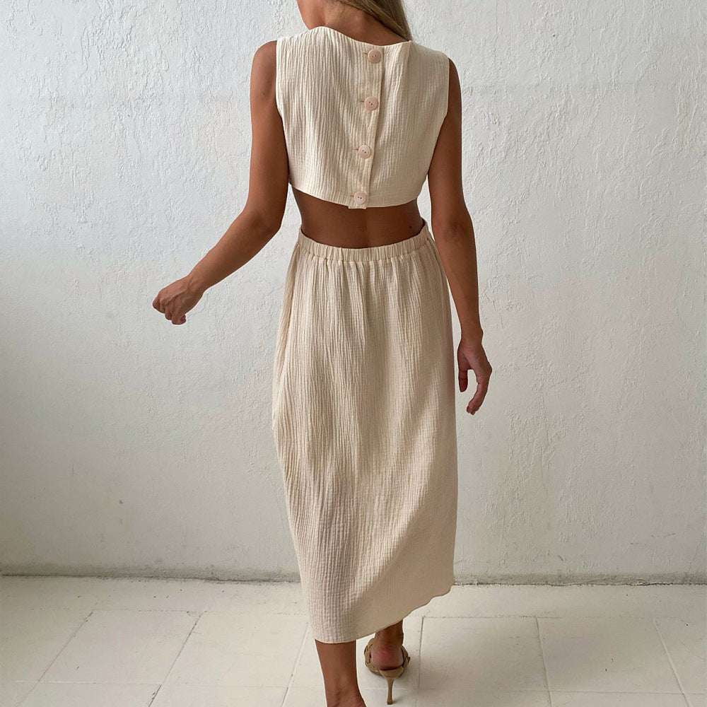 Cotton Casual Sundress, Elegant Summer Dresses, Waist Revealing Dress - available at Sparq Mart