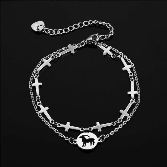 Layered Steel Bracelet, Owl Cross Jewelry, Titanium Cross Bracelet - available at Sparq Mart