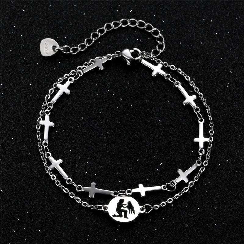 Layered Steel Bracelet, Owl Cross Jewelry, Titanium Cross Bracelet - available at Sparq Mart