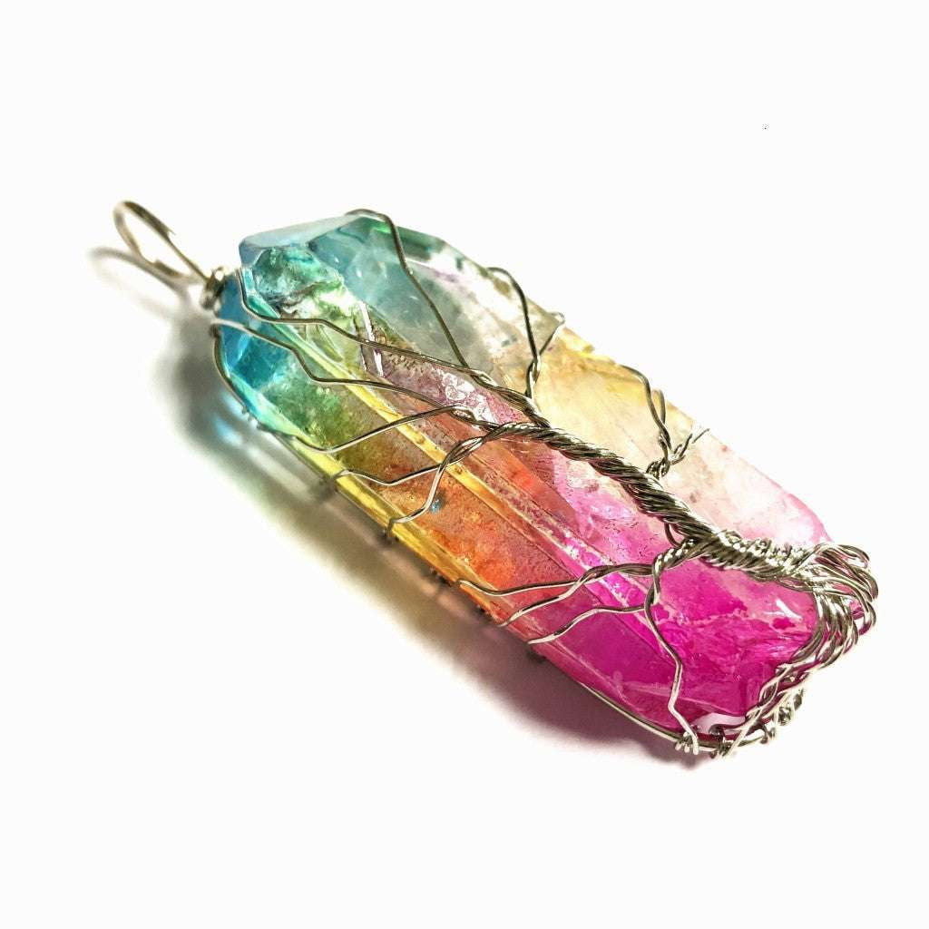 Colorful Pendant Necklace, Rainbow Crystal Necklace, Tree Life Pendant - available at Sparq Mart