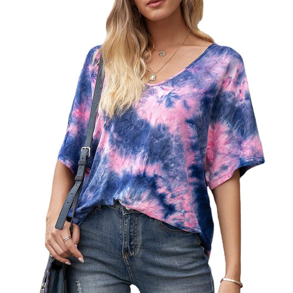 autopostr_pinterest_64088, Casual Tie Dye Print, Colorful T-Shirt, Loose Round Neck - available at Sparq Mart