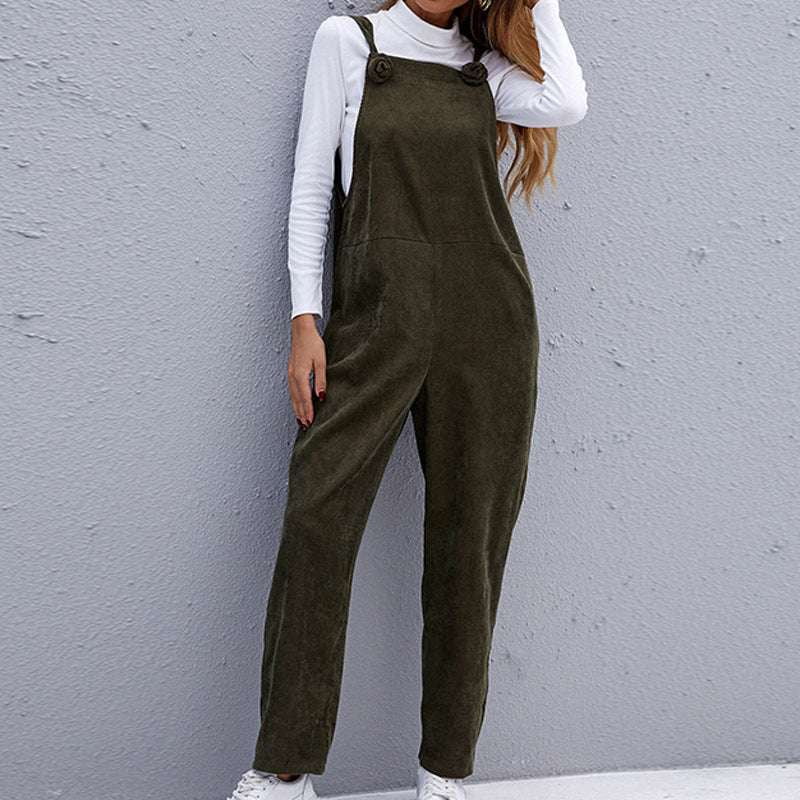 Army Green Overalls, Casual Corduroy Jumpsuit, Ladies Strap Jumpsuit - available at Sparq Mart