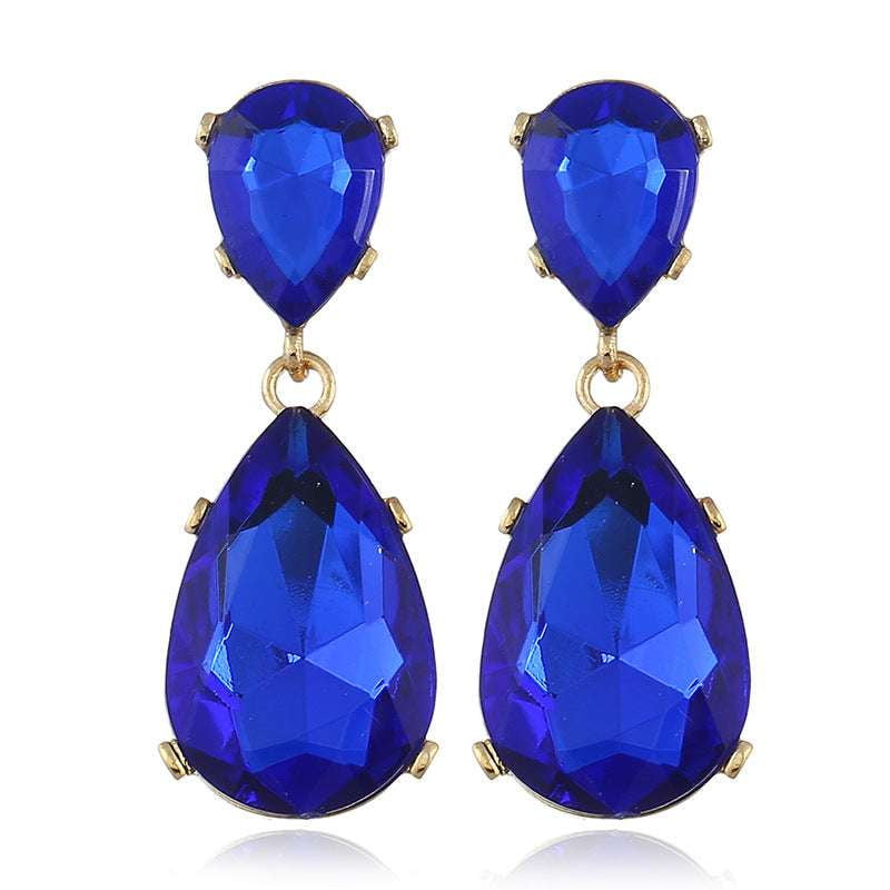 crystal drop pendant earrings, European and American fashion earrings, geometric gemstone earrings - available at Sparq Mart