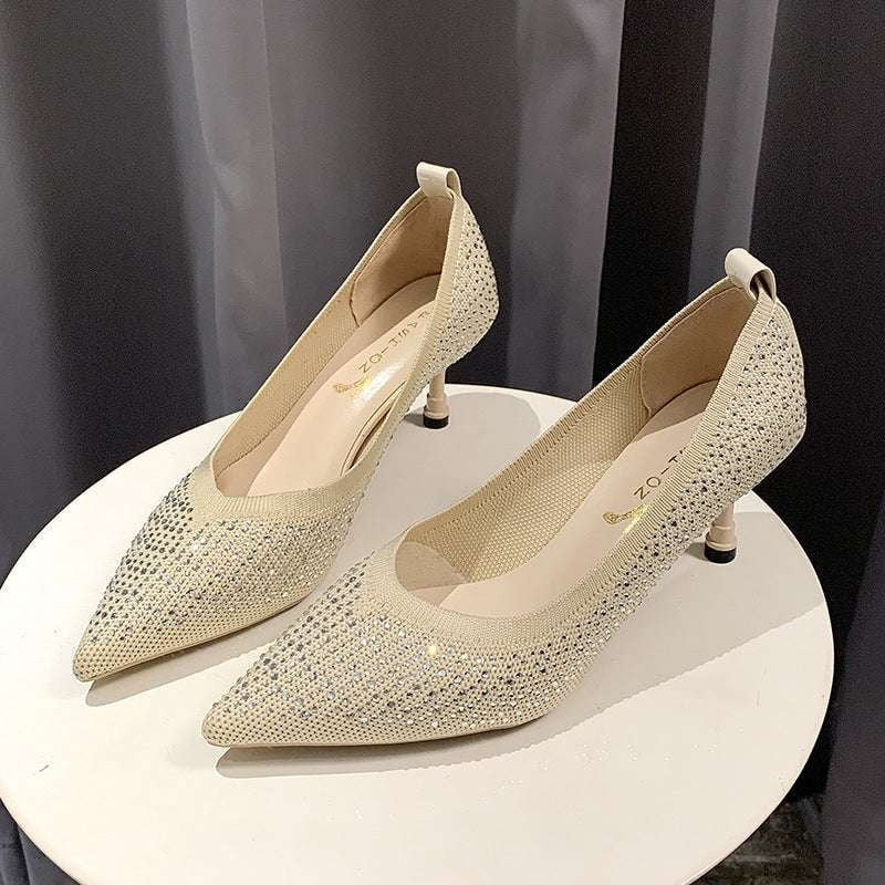 All-match Pointed Heels, Fashionable Knit Stilettos, Shallow Mouth High Heels - available at Sparq Mart