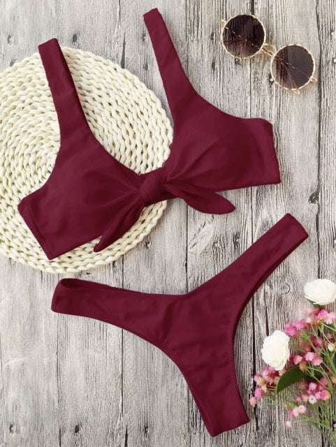 Padded Bikini Set, Trendy Knotted Bikini - available at Sparq Mart