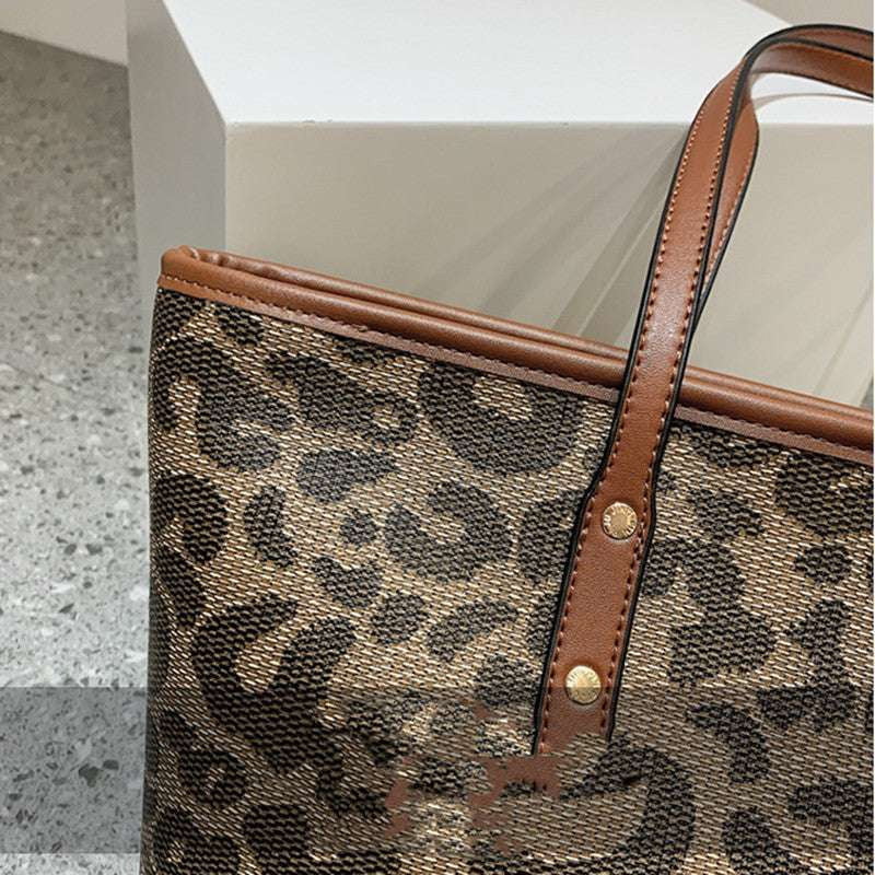 Leopard Print Tote, Portable Fashion Tote, Trendy Shoulder Bag - available at Sparq Mart