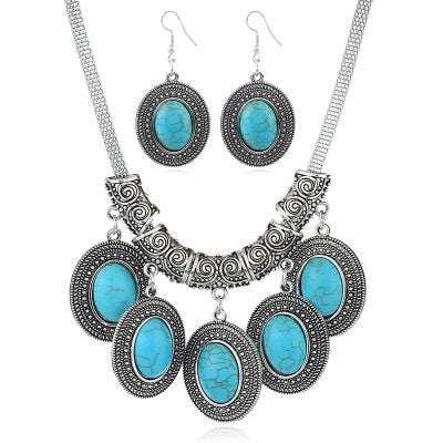 Bead Chain Earrings, Retro Alloy Necklace, Turquoise Jewelry Set - available at Sparq Mart