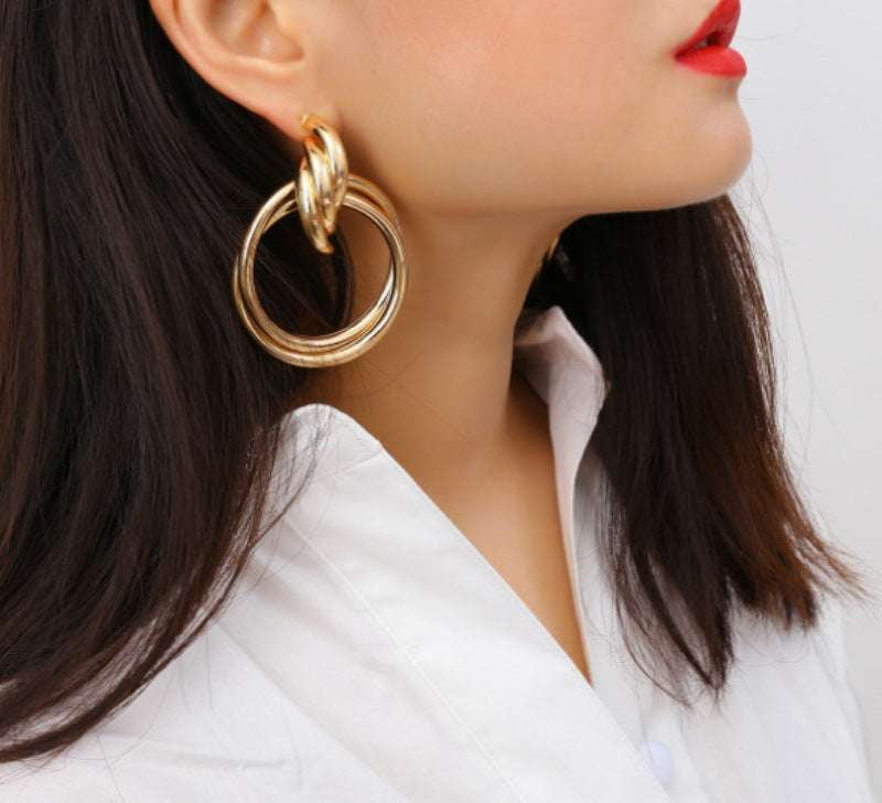 Geometric Statement Earrings, Glossy Silver Earrings, Gold Geometric Earrings - available at Sparq Mart