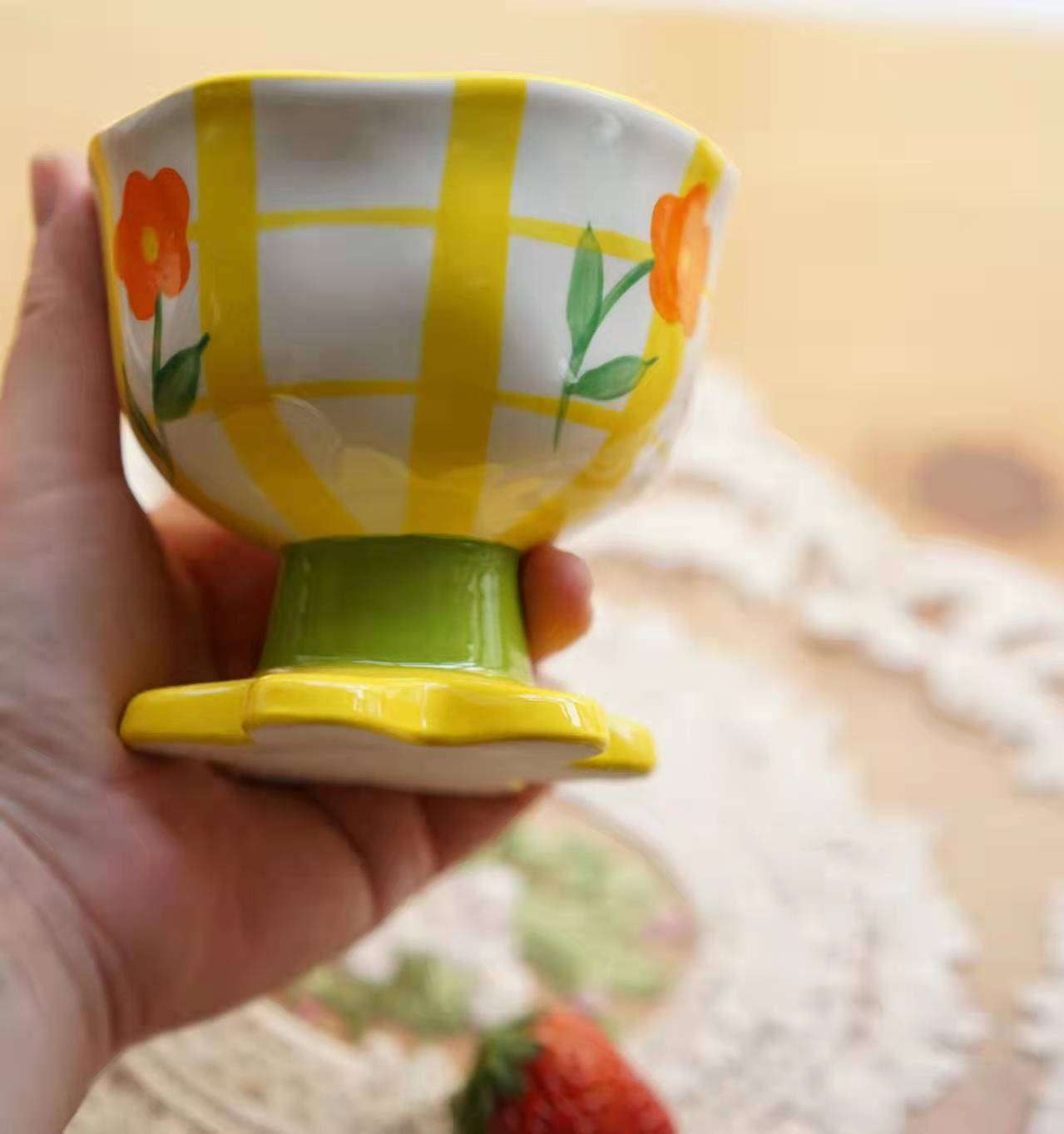 Ceramic Tulip Cup, Korean Flower Goblet, Tiger Berry Cup - available at Sparq Mart