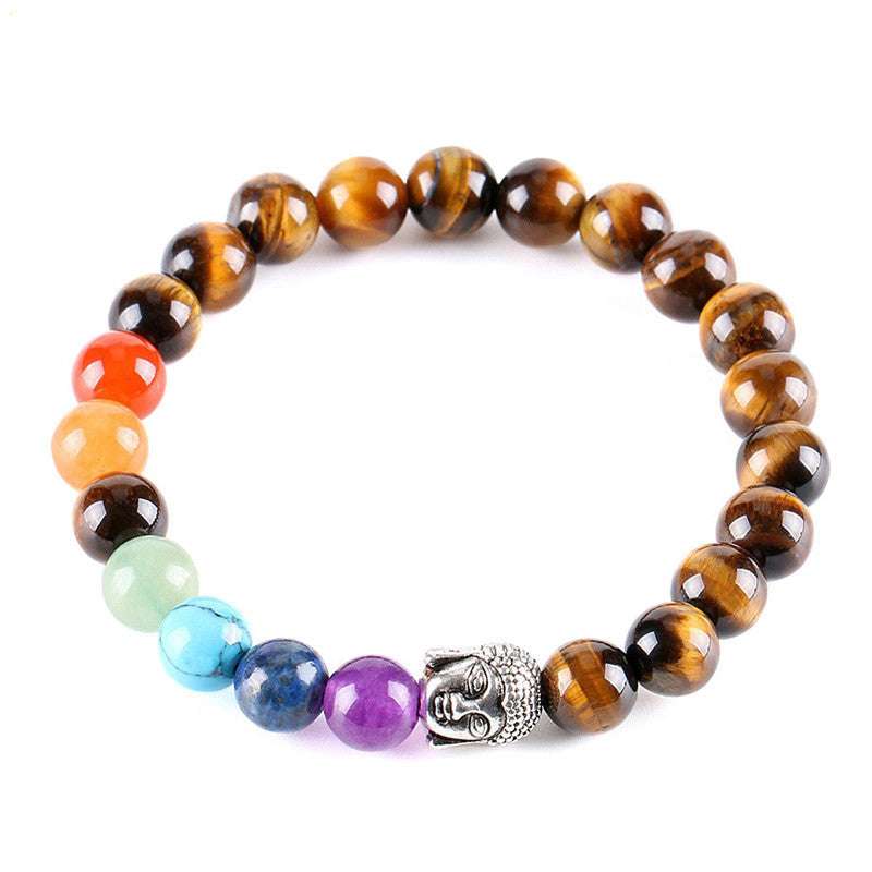 7 Chakra Energy Jewelry, Silver Buddha Bracelet, Yoga Stone Bracelet - available at Sparq Mart