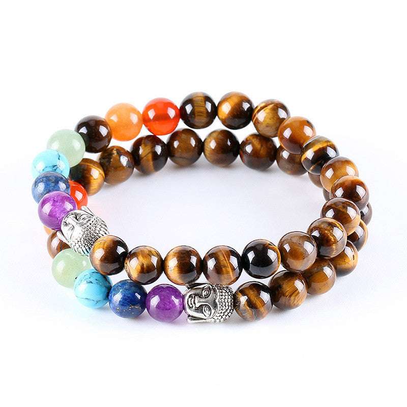 7 Chakra Energy Jewelry, Silver Buddha Bracelet, Yoga Stone Bracelet - available at Sparq Mart