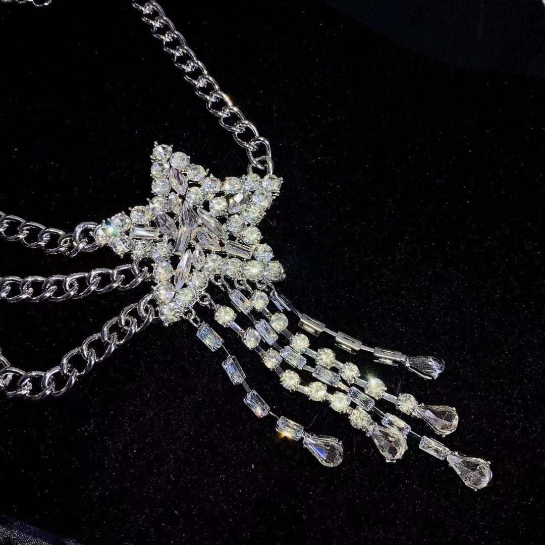 Silver Star Jewelry, Star Tassel Necklace, Zircon Fashion Pendant - available at Sparq Mart