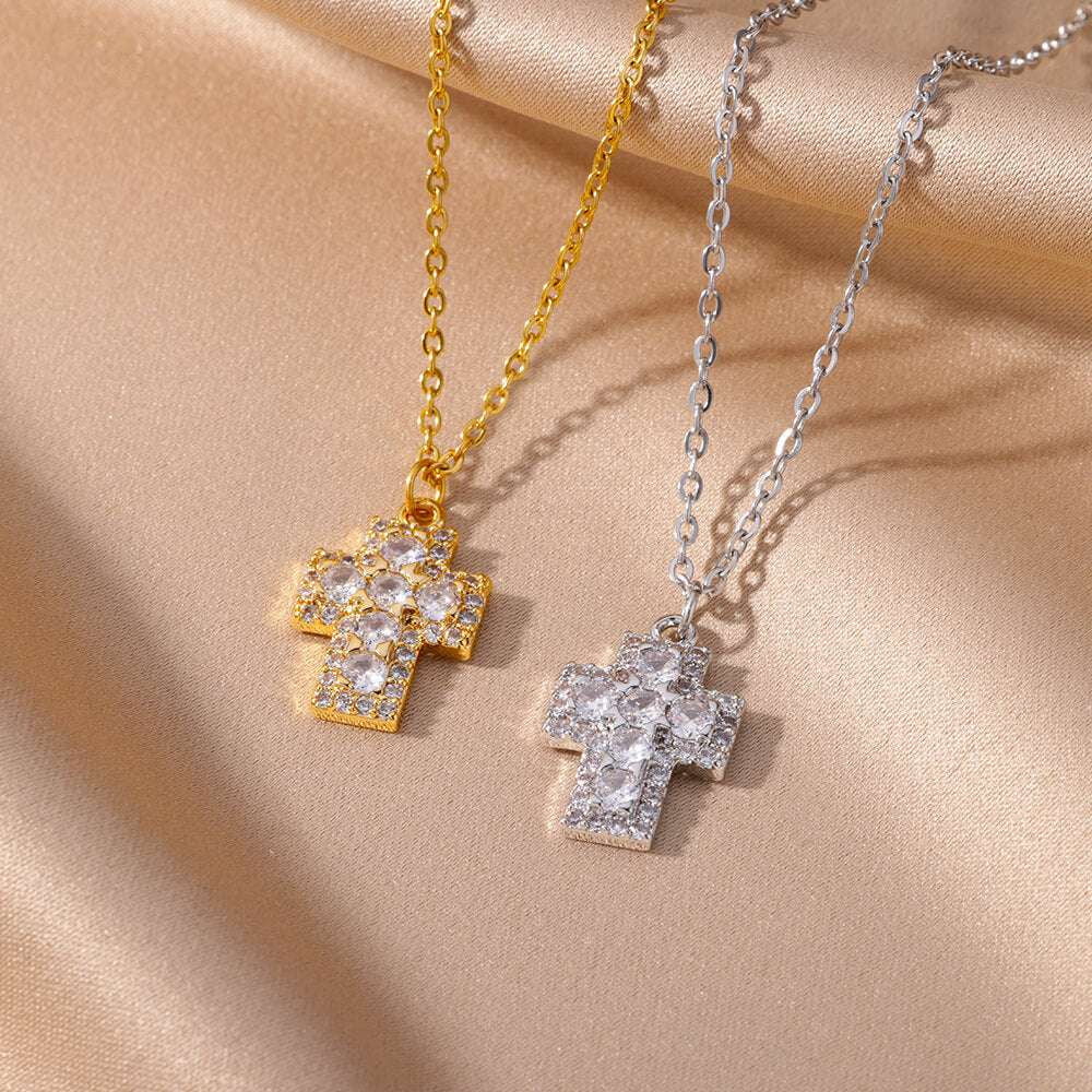 micro inlaid jewelry, vintage cross necklace, zircon pendant necklace - available at Sparq Mart