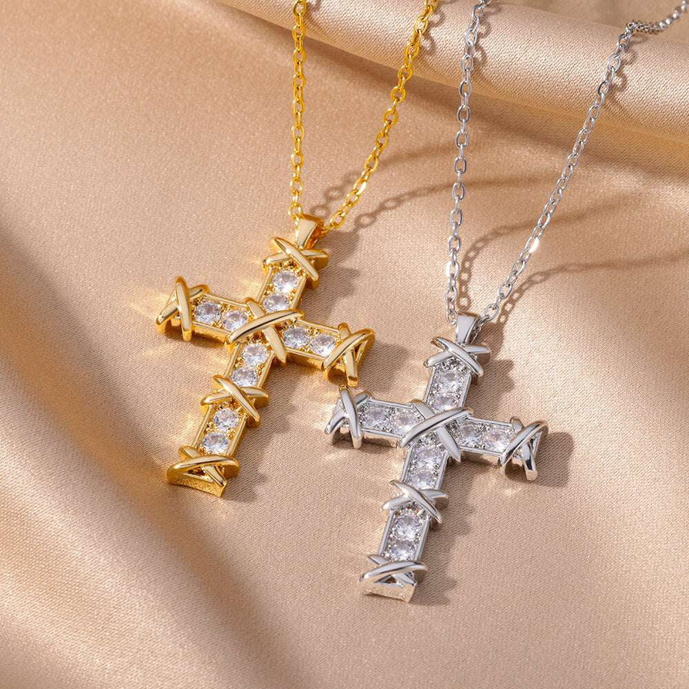 micro inlaid jewelry, vintage cross necklace, zircon pendant necklace - available at Sparq Mart