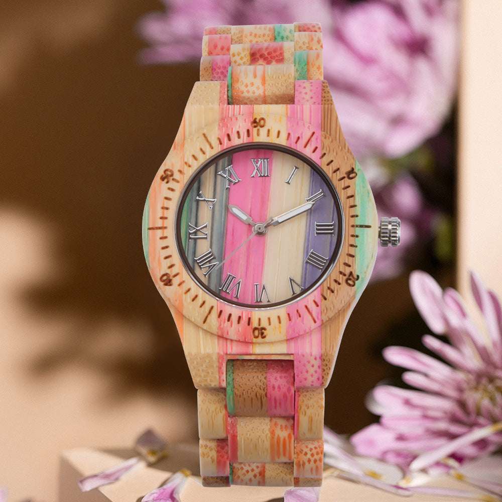 Casual Quartz Watch, Colorful Wooden Watch, Fashionable Bamboo Watch - available at Sparq Mart