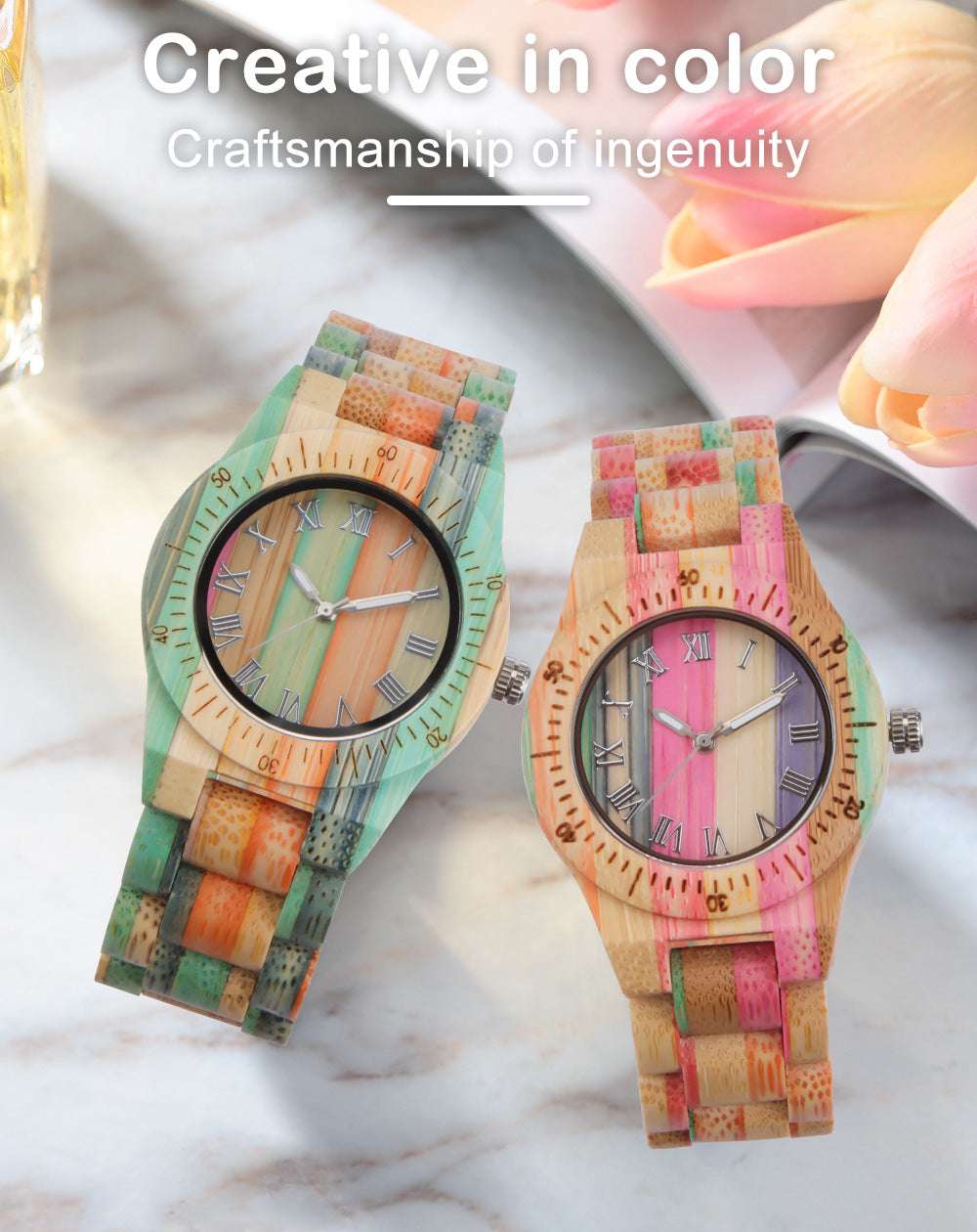 Casual Quartz Watch, Colorful Wooden Watch, Fashionable Bamboo Watch - available at Sparq Mart