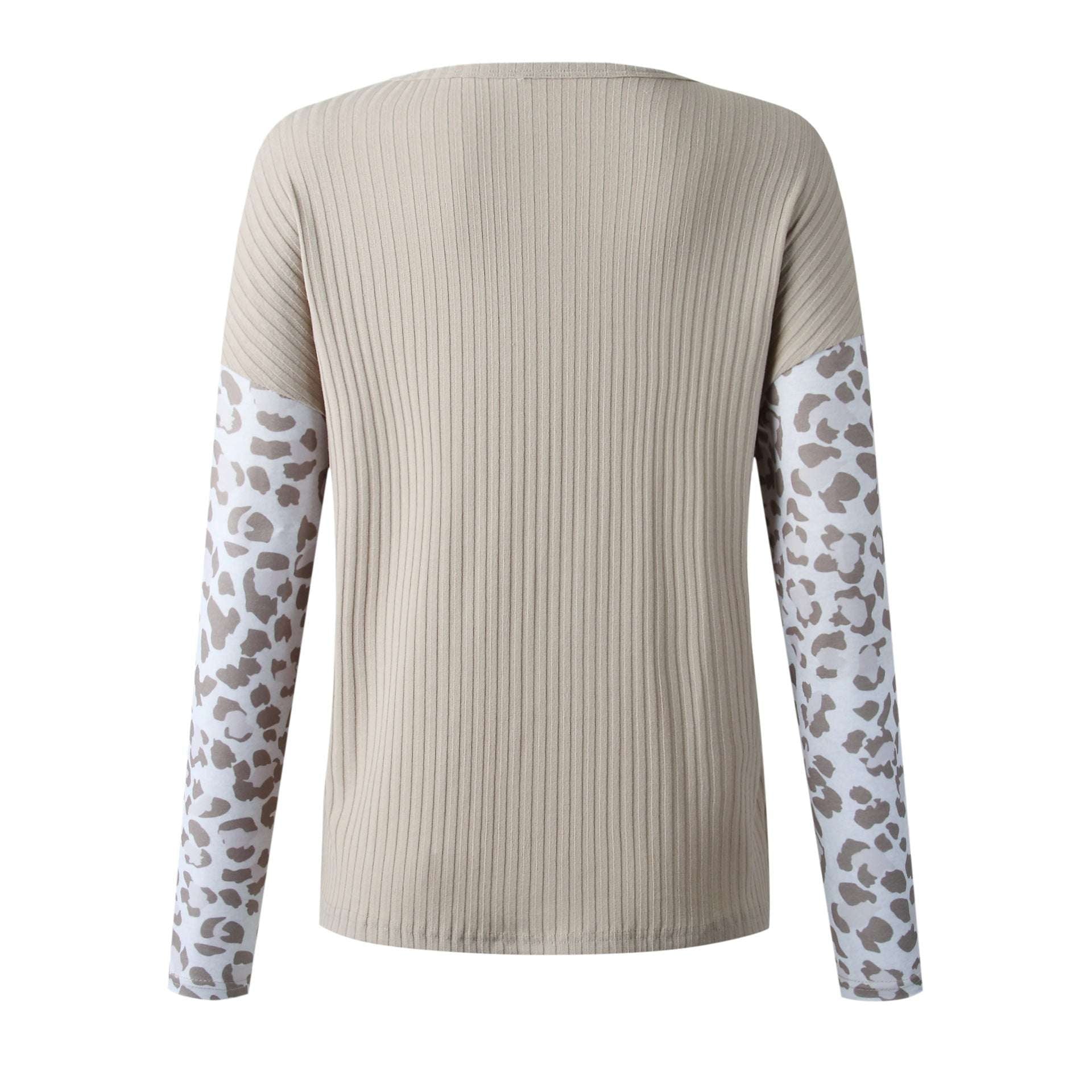 Casual Loose Sweater, Leopard Print Sweater, Splicing Round Neck - available at Sparq Mart