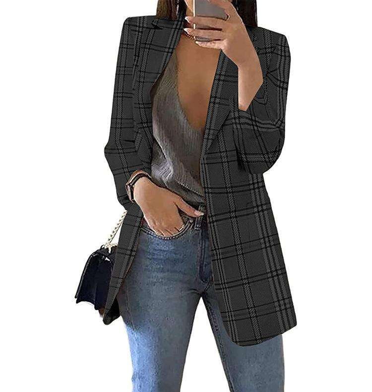 Casual Suit Jacket Women, Plaid Slim Fit Blazer, Stylish Cardigan Suit - available at Sparq Mart