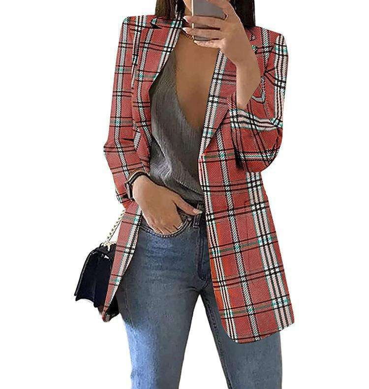 Casual Suit Jacket Women, Plaid Slim Fit Blazer, Stylish Cardigan Suit - available at Sparq Mart