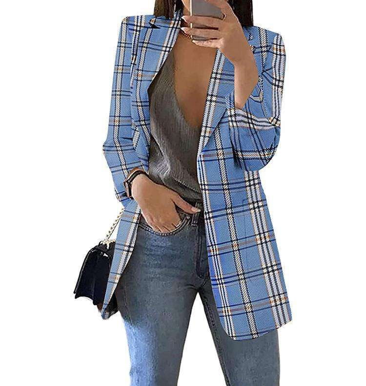 Casual Suit Jacket Women, Plaid Slim Fit Blazer, Stylish Cardigan Suit - available at Sparq Mart