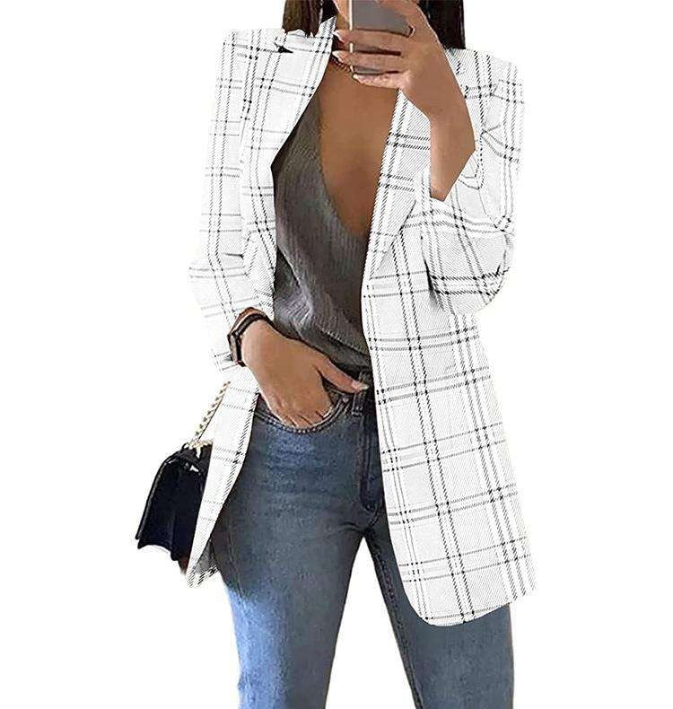 Casual Suit Jacket Women, Plaid Slim Fit Blazer, Stylish Cardigan Suit - available at Sparq Mart