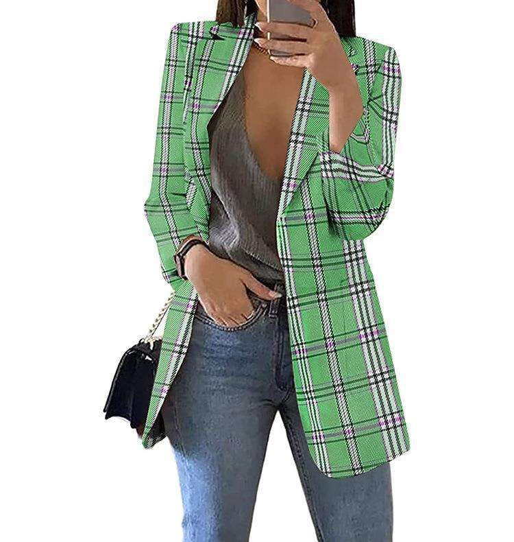 Casual Suit Jacket Women, Plaid Slim Fit Blazer, Stylish Cardigan Suit - available at Sparq Mart