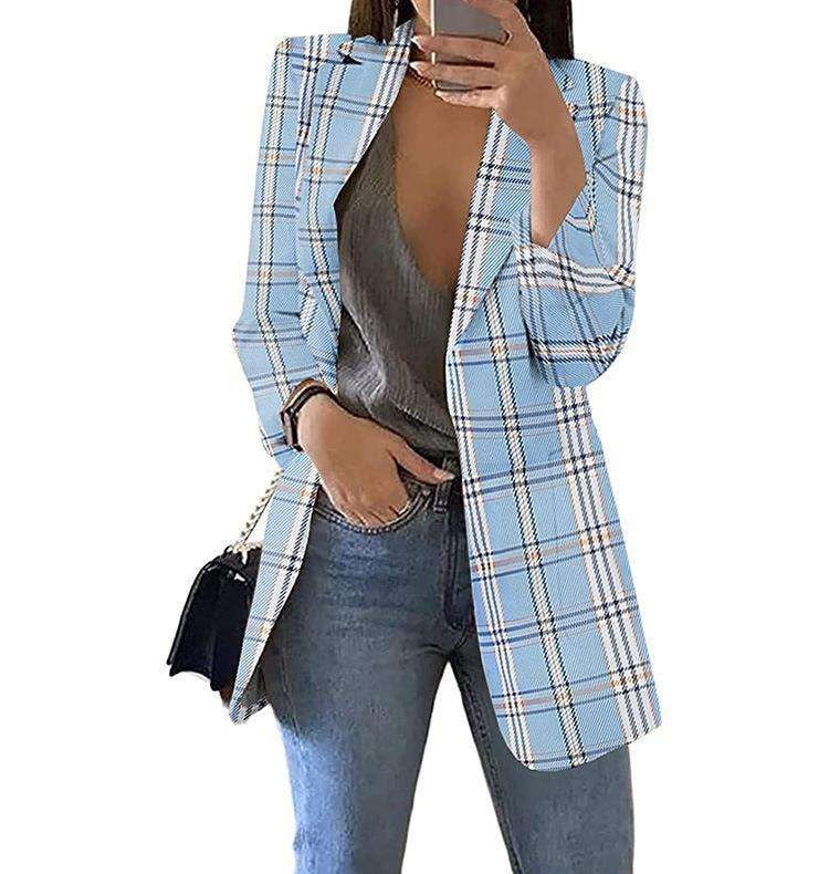 Casual Suit Jacket Women, Plaid Slim Fit Blazer, Stylish Cardigan Suit - available at Sparq Mart