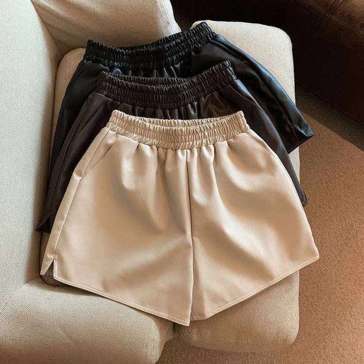 Casual Split Shorts, High Waist Shorts, PU Leather Shorts - available at Sparq Mart