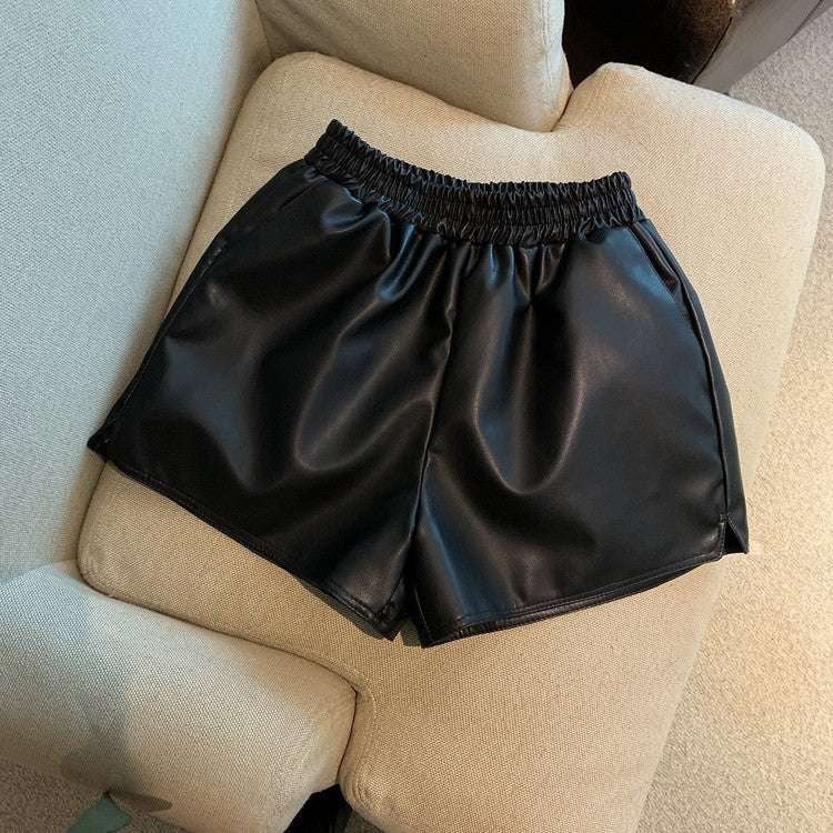 Casual Split Shorts, High Waist Shorts, PU Leather Shorts - available at Sparq Mart