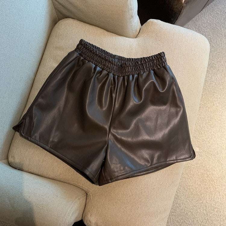 Casual Split Shorts, High Waist Shorts, PU Leather Shorts - available at Sparq Mart