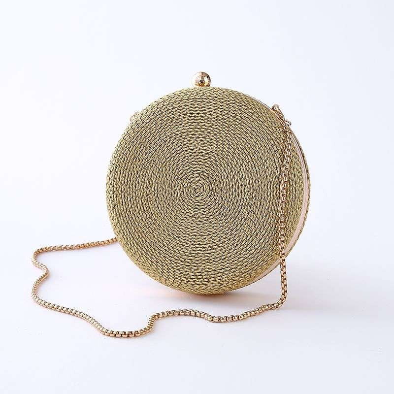 Fashion Round Purse, Metallic Shoulder Bag, PU Woven Bag - available at Sparq Mart