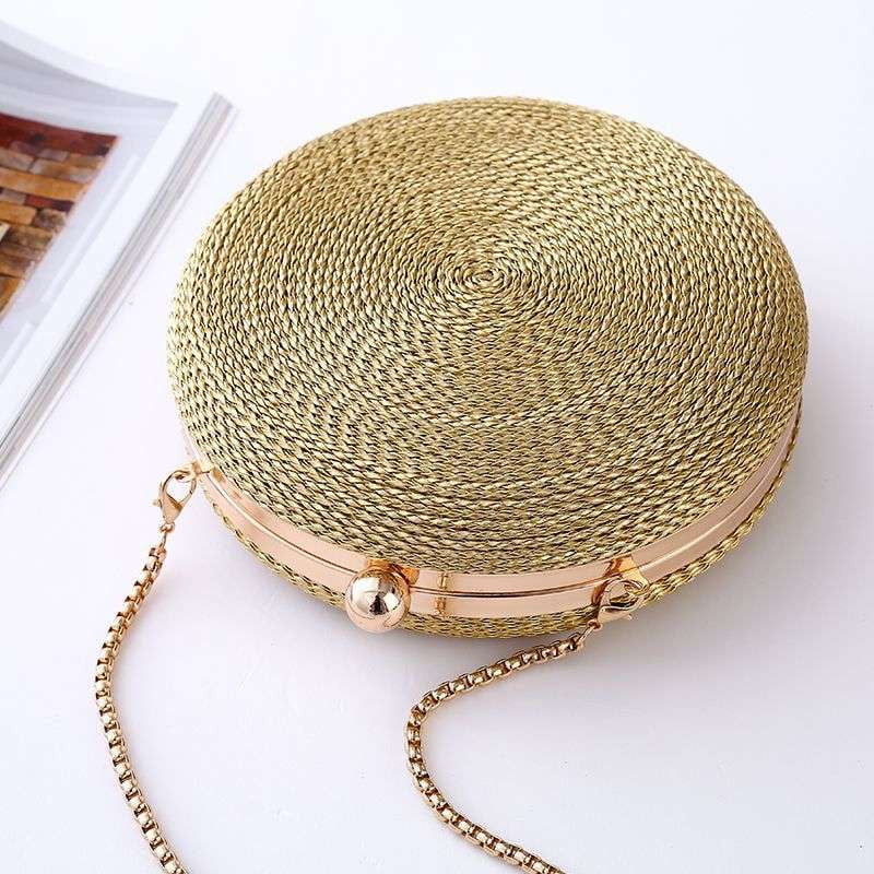 Fashion Round Purse, Metallic Shoulder Bag, PU Woven Bag - available at Sparq Mart