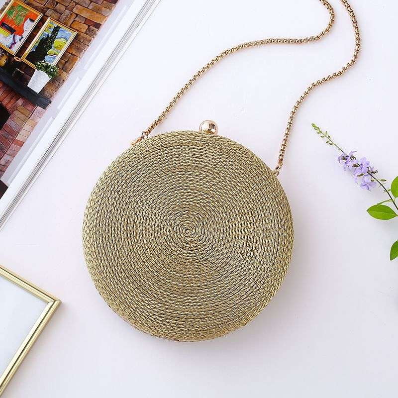 Fashion Round Purse, Metallic Shoulder Bag, PU Woven Bag - available at Sparq Mart