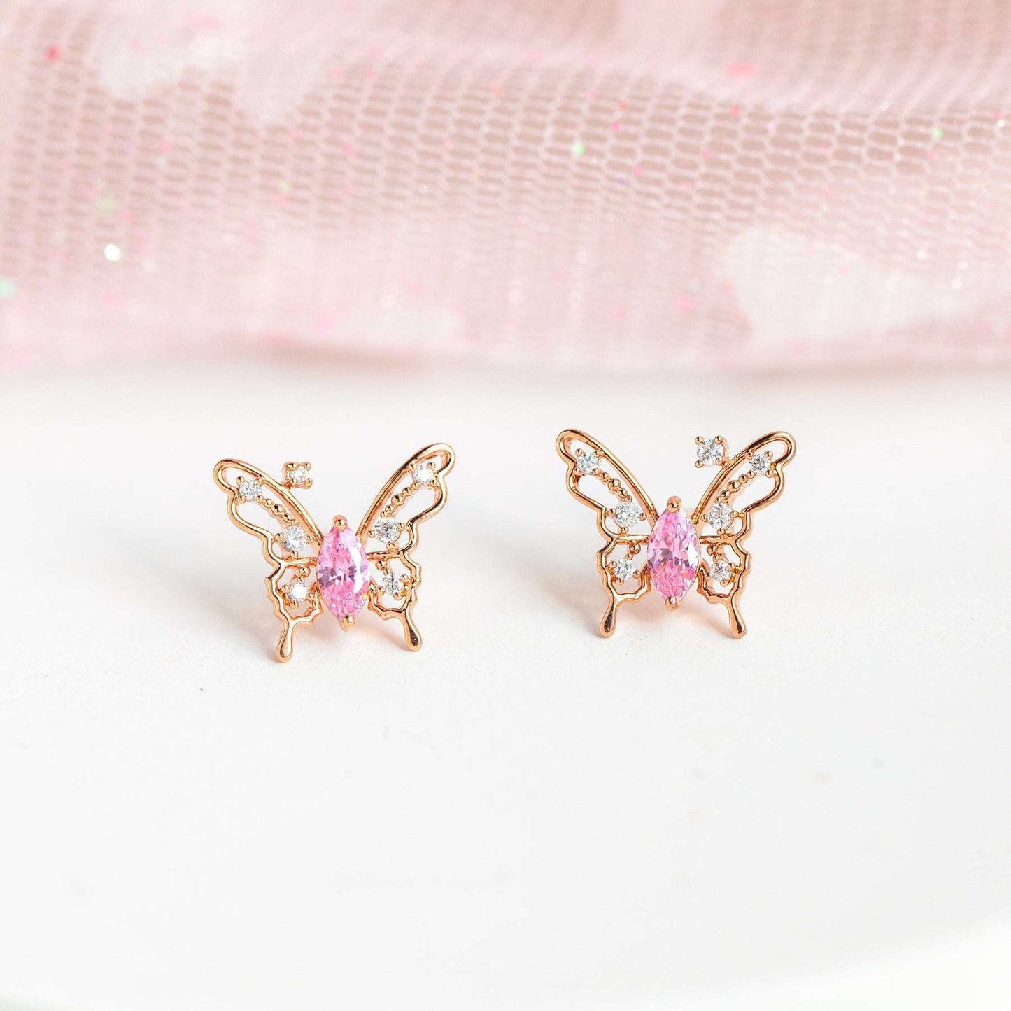 Elegant Women's Jewelry, Sterling Silver Butterfly, Zircon Stud Earrings - available at Sparq Mart